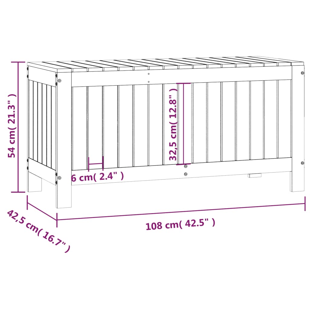 vidaXL Boîte de rangement de jardin 108x42,5x54 cm Bois massif de pin