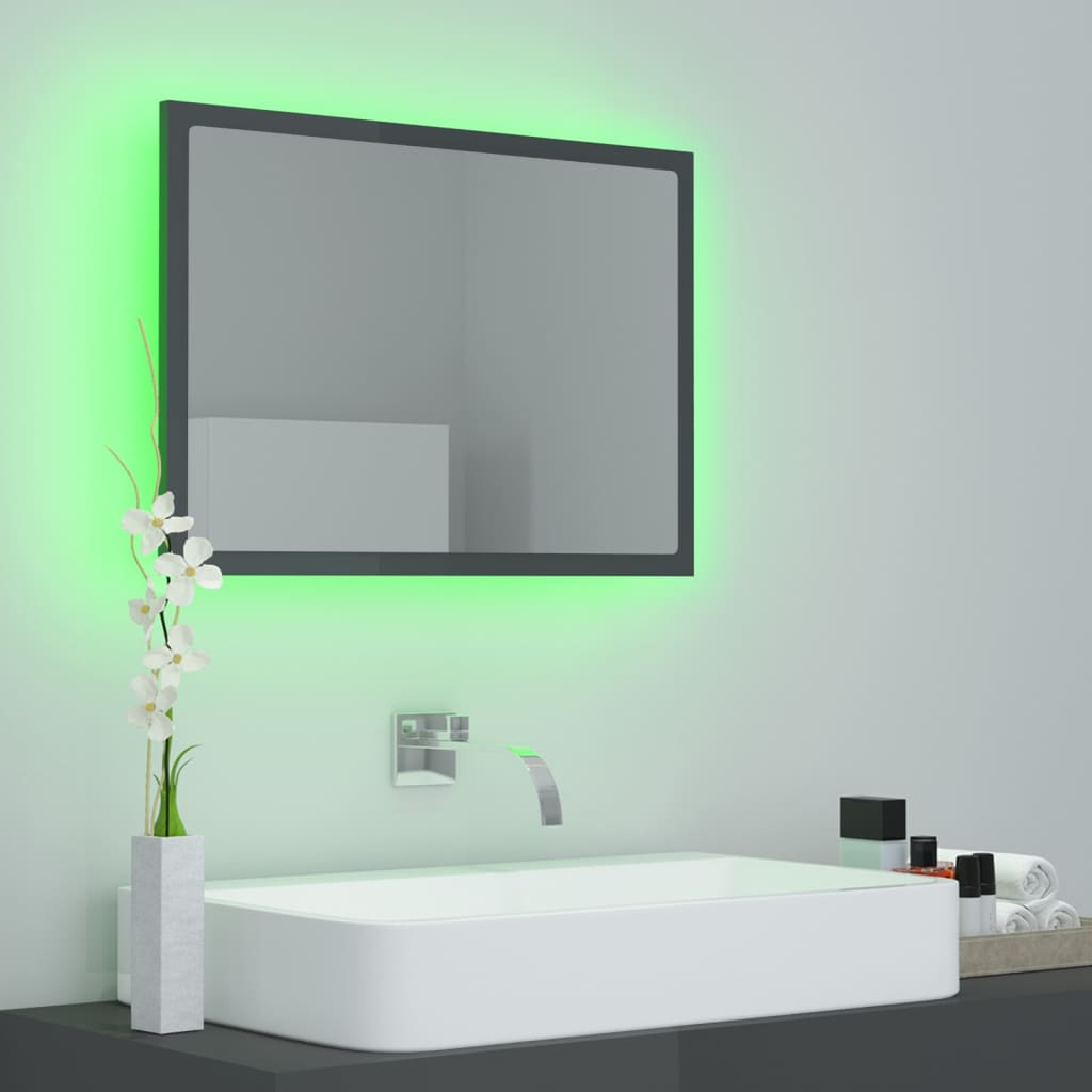 vidaXL Miroir LED de salle de bain Gris brillant 60x8,5x37cm Acrylique
