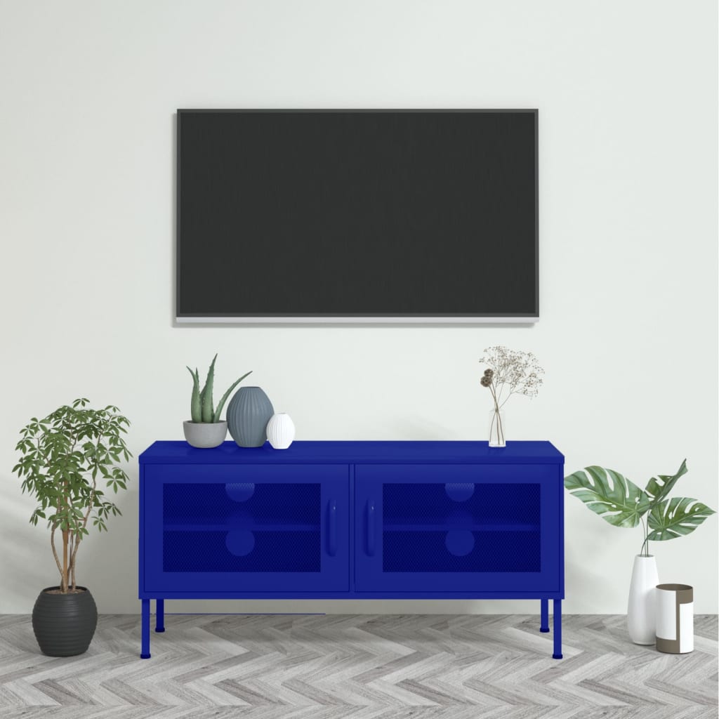 vidaXL Meuble TV Bleu marine 105x35x50 cm Acier