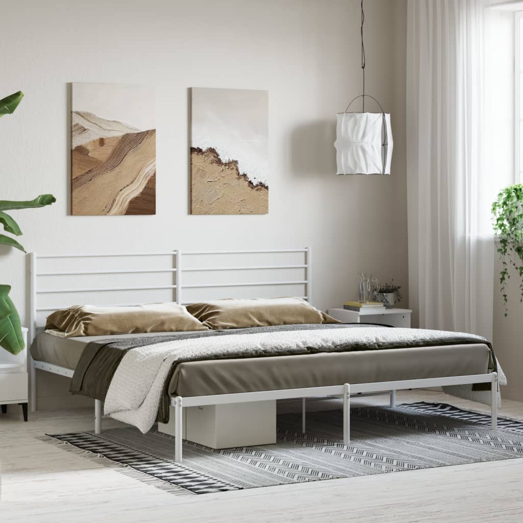 vidaXL Cadre de lit métal avec tête de lit blanc 183x213 cm