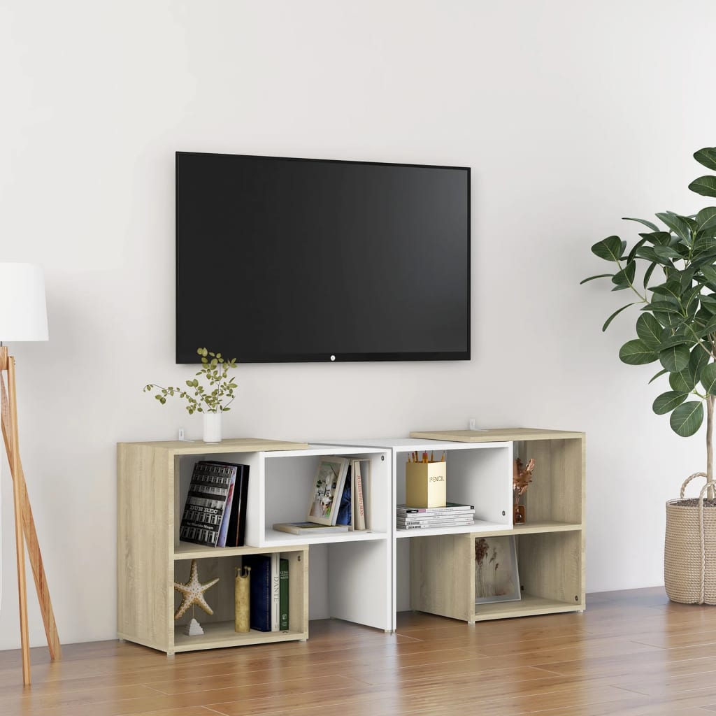 vidaXL Meuble TV Blanc et chêne sonoma 104x30x52 cm Aggloméré