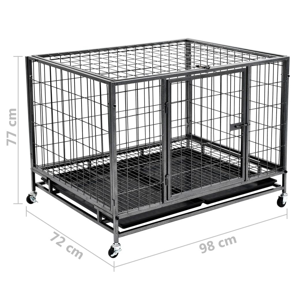 vidaXL Cage robuste avec roues pour chiens Acier 98x72x77 cm