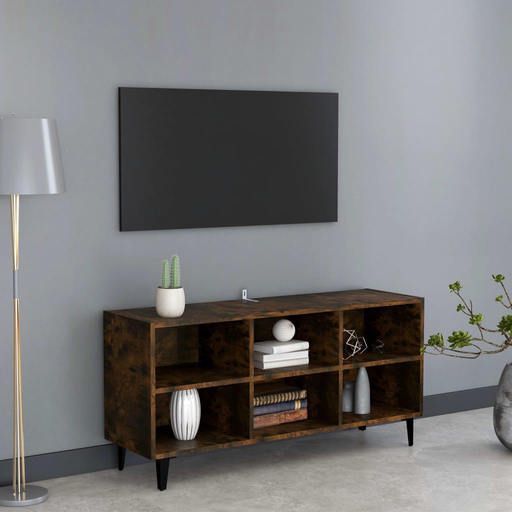 vidaXL Meuble TV avec pieds en métal Chêne fumé 103,5x30x50 cm