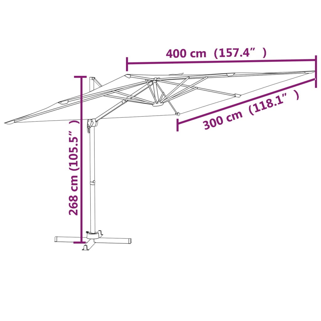 vidaXL Parasol déporté avec mât en aluminium Terre cuite 400x300 cm