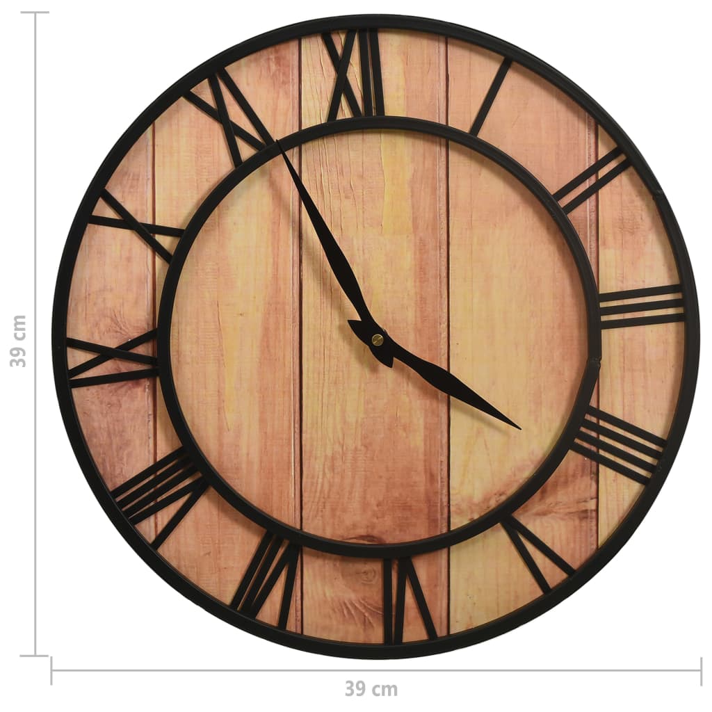 vidaXL Horloge murale 39 cm Marron et noir MDF et fer