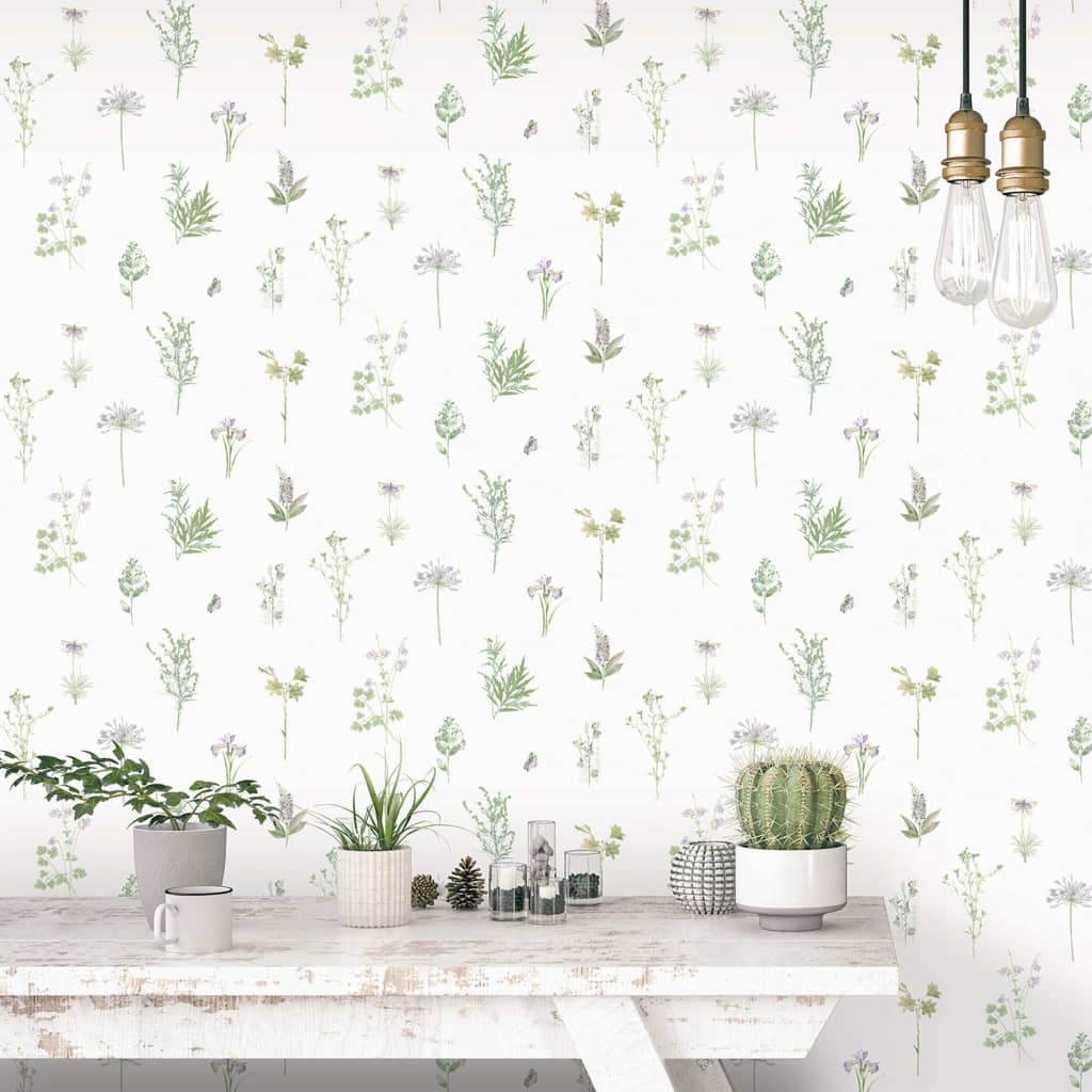 Noordwand Papier peint Evergreen Herbs and Flowers blanc