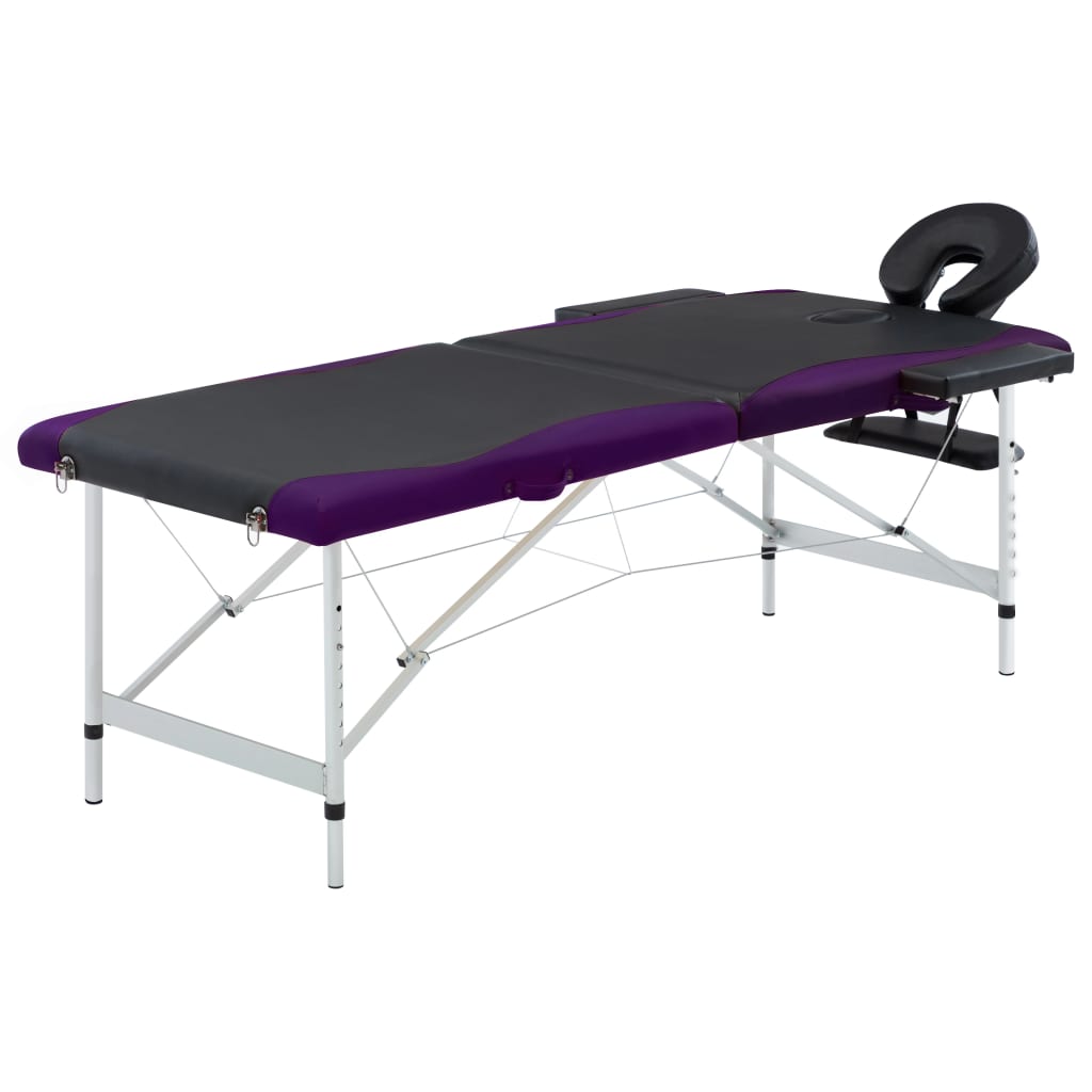vidaXL Table de massage pliable 2 zones Aluminium Noir et violet