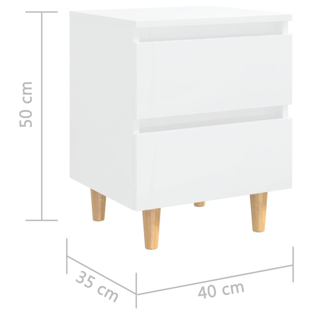 vidaXL Tables de chevet pieds en pin 2 pcs Blanc brillant 40x35x50 cm