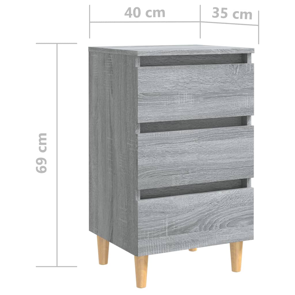 vidaXL Table de chevet avec pieds en bois Sonoma gris 40x35x69 cm