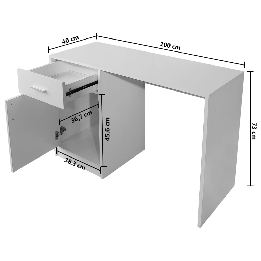 vidaXL Bureau avec tiroir et placard 100x40x73 cm Blanc