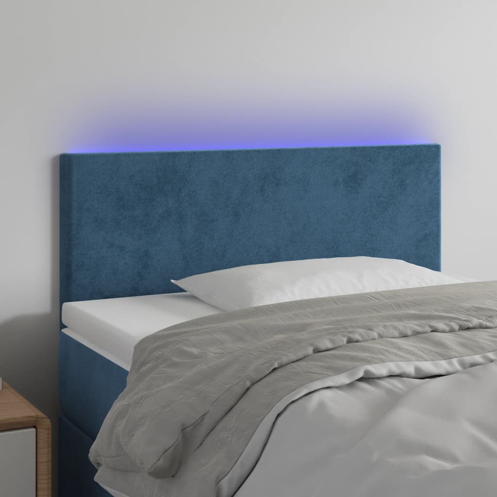 vidaXL Tête de lit à LED Bleu foncé 100x5x78/88 cm Velours