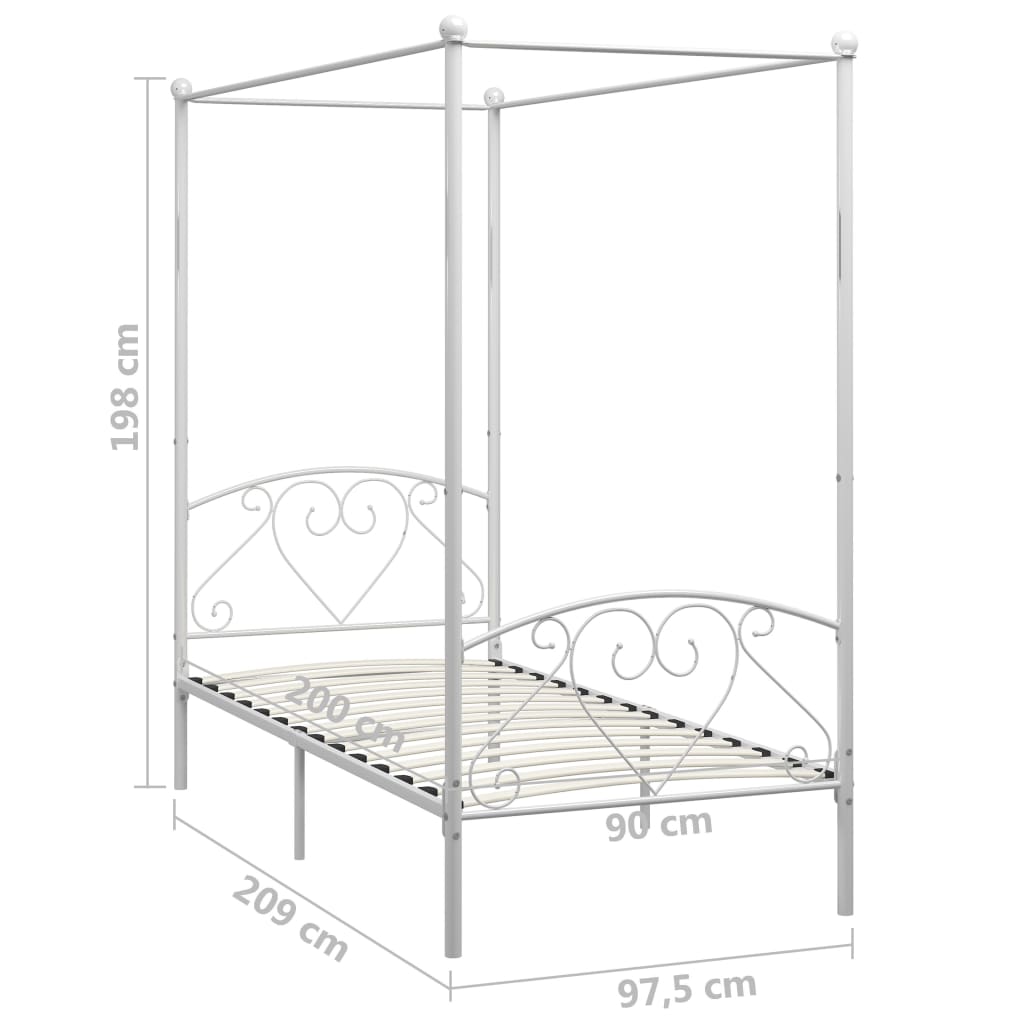 vidaXL Cadre de lit à baldaquin Blanc Métal 90 x 200 cm
