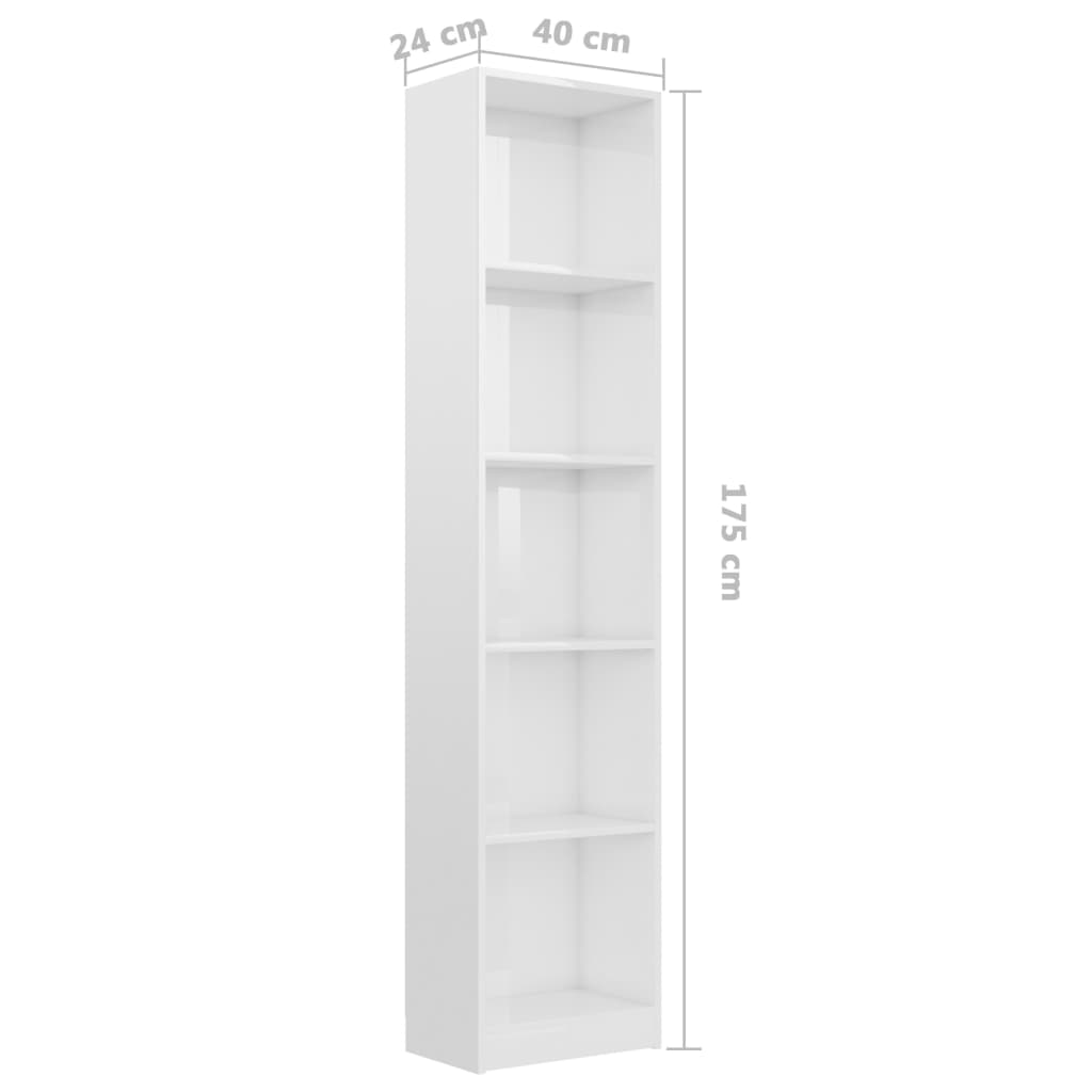 vidaXL Bibliothèque à 5 niveaux Blanc brillant 40x24x175 cm Aggloméré