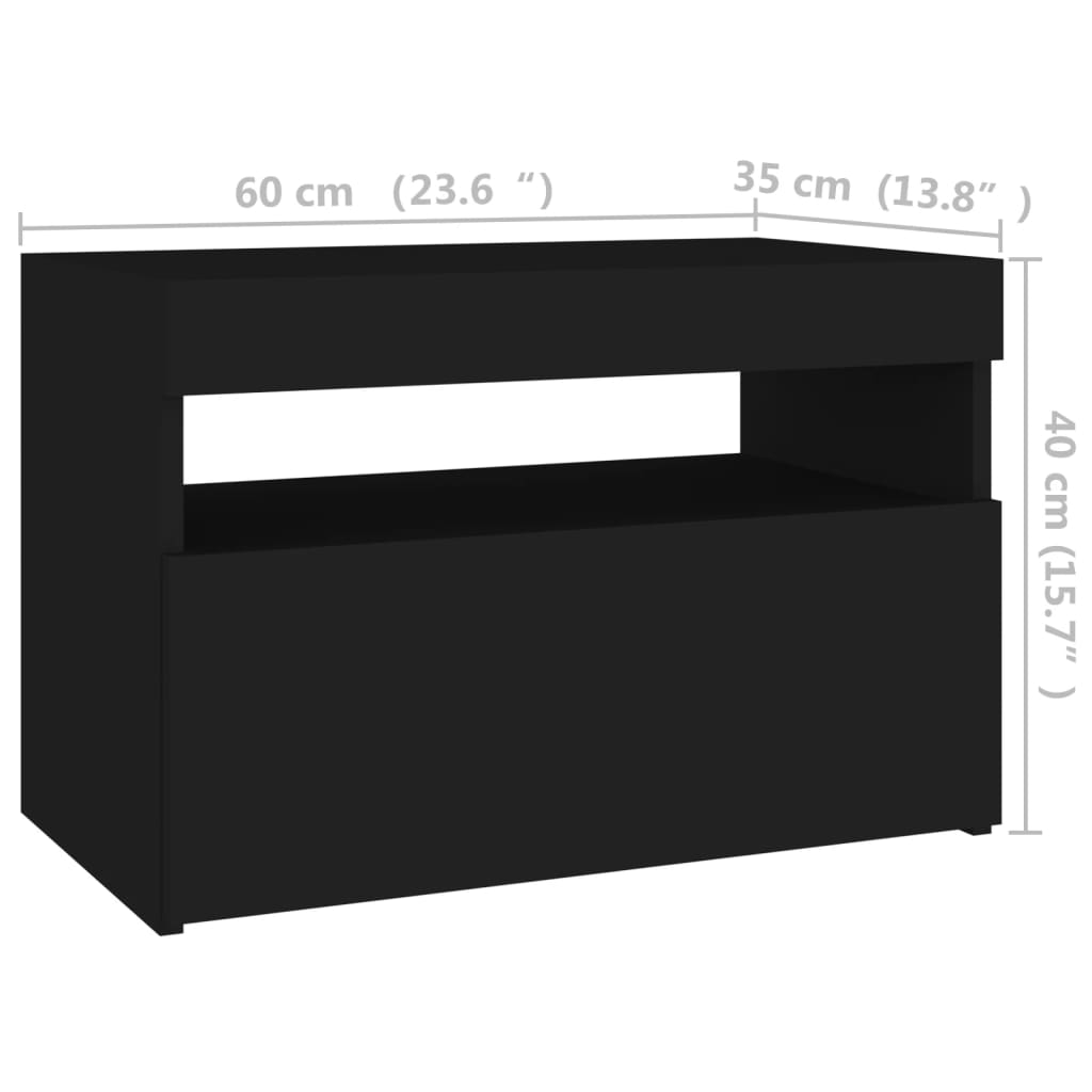 vidaXL Meuble TV avec lumières LED noir 60x35x40 cm