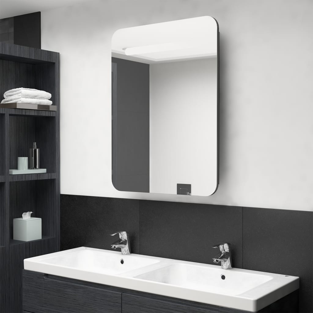 vidaXL Armoire de salle de bain à miroir LED gris 60x11x80 cm