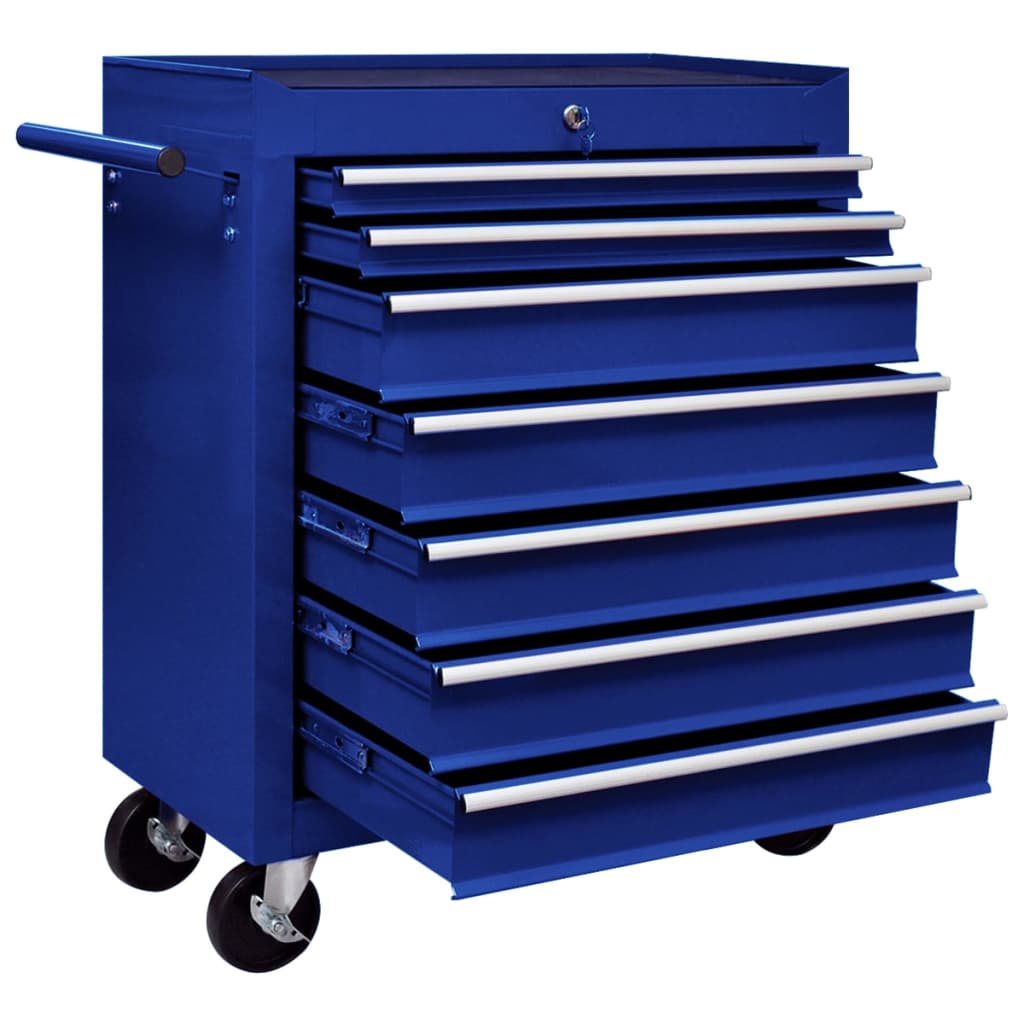 vidaXL Chariot à outils d'atelier avec 7 tiroirs Bleu