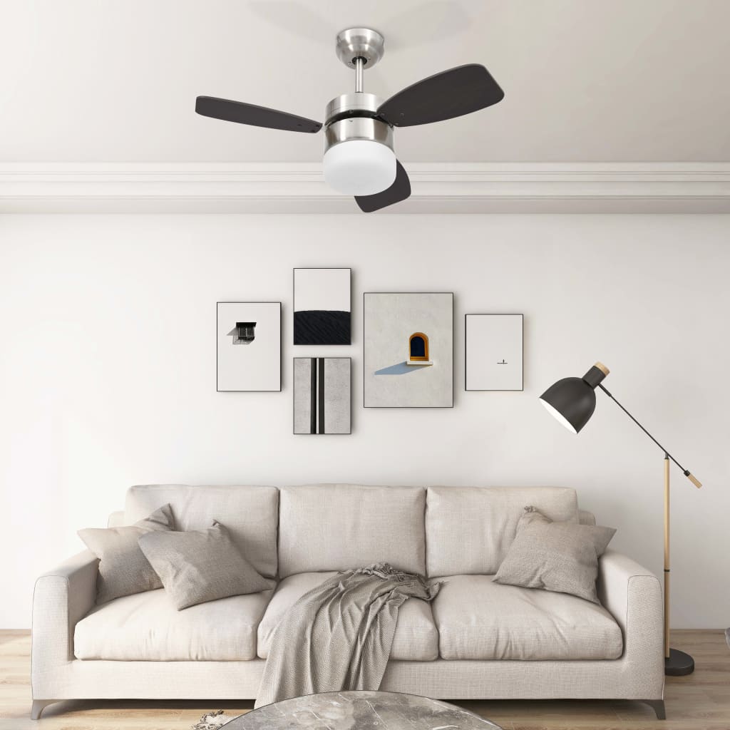 vidaXL Ventilateur de plafond lampe et télécommande 76 cm Marron foncé