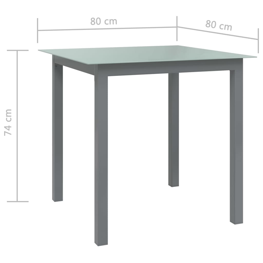 vidaXL Table de jardin Gris clair 80x80x74 cm Aluminium et verre