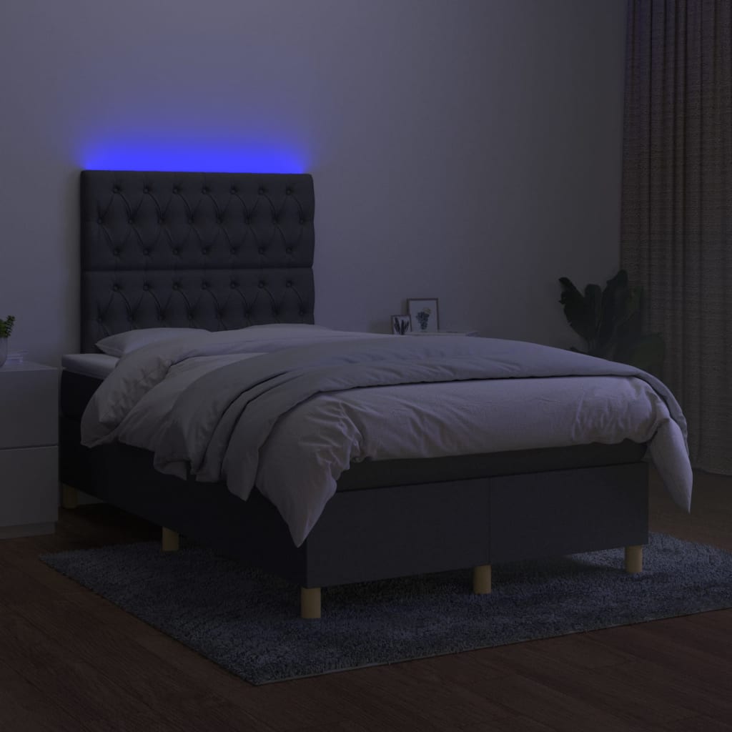 vidaXL Sommier à lattes de lit et matelas et LED Gris foncé 120x200 cm
