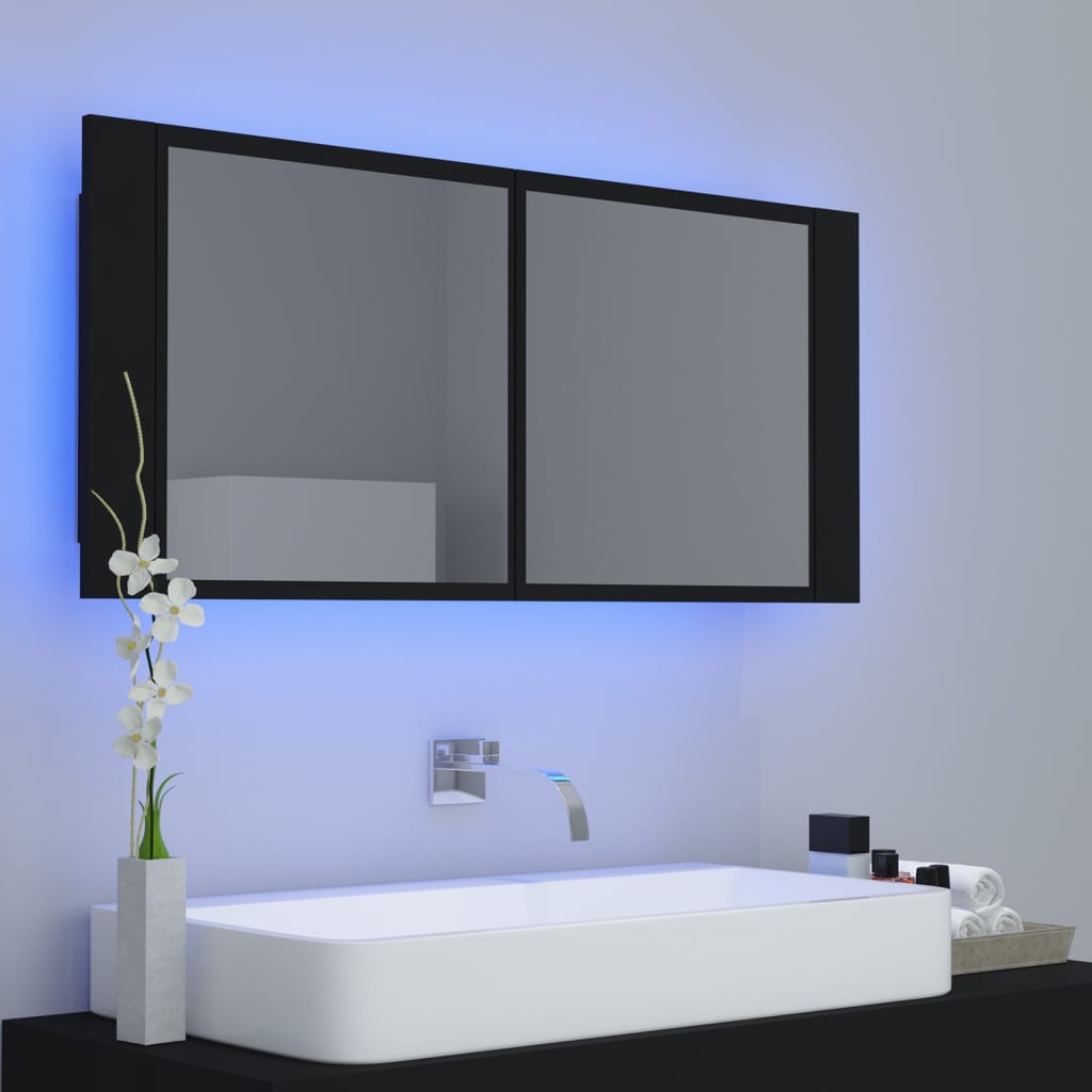 vidaXL Armoire de salle de bain à miroir à LED Noir 100x12x45 cm