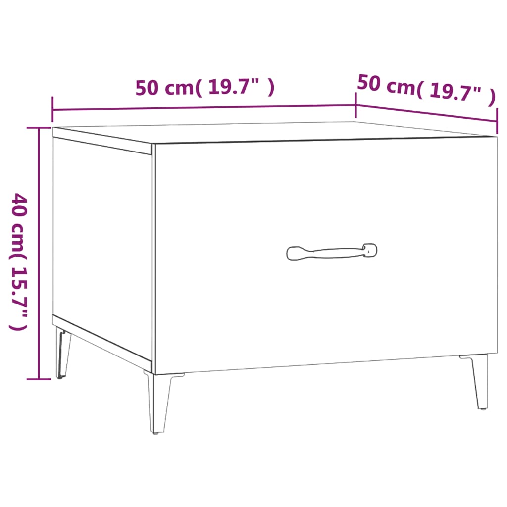 vidaXL Table basse avec pieds en métal Blanc 50x50x40 cm