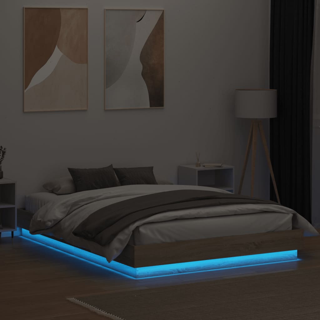 vidaXL Cadre de lit avec lumières LED chêne sonoma 160x200 cm