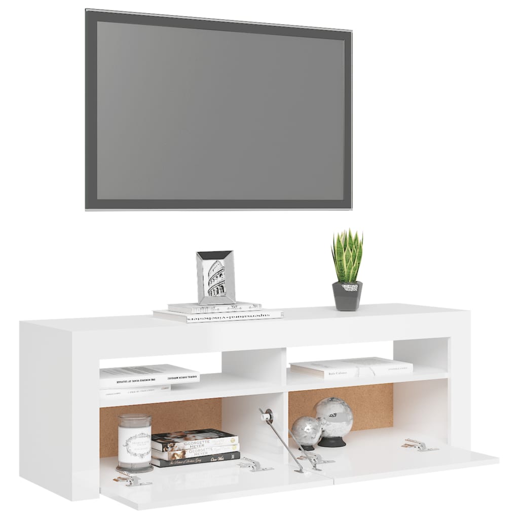 vidaXL Meuble TV avec lumières LED blanc brillant 120x35x40 cm