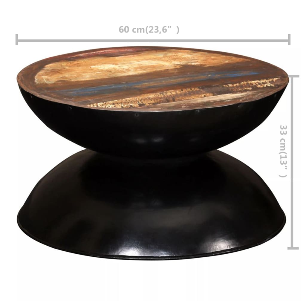 vidaXL Table basse Bois de récupération massif Base noire 60x60x33 cm
