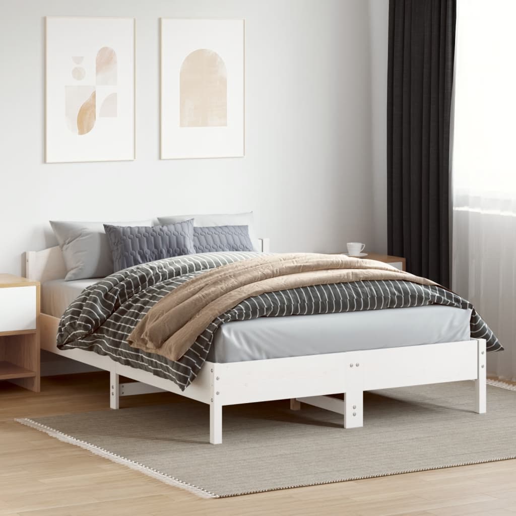 vidaXL Cadre de lit avec tête de lit blanc 150x200 cm bois pin massif