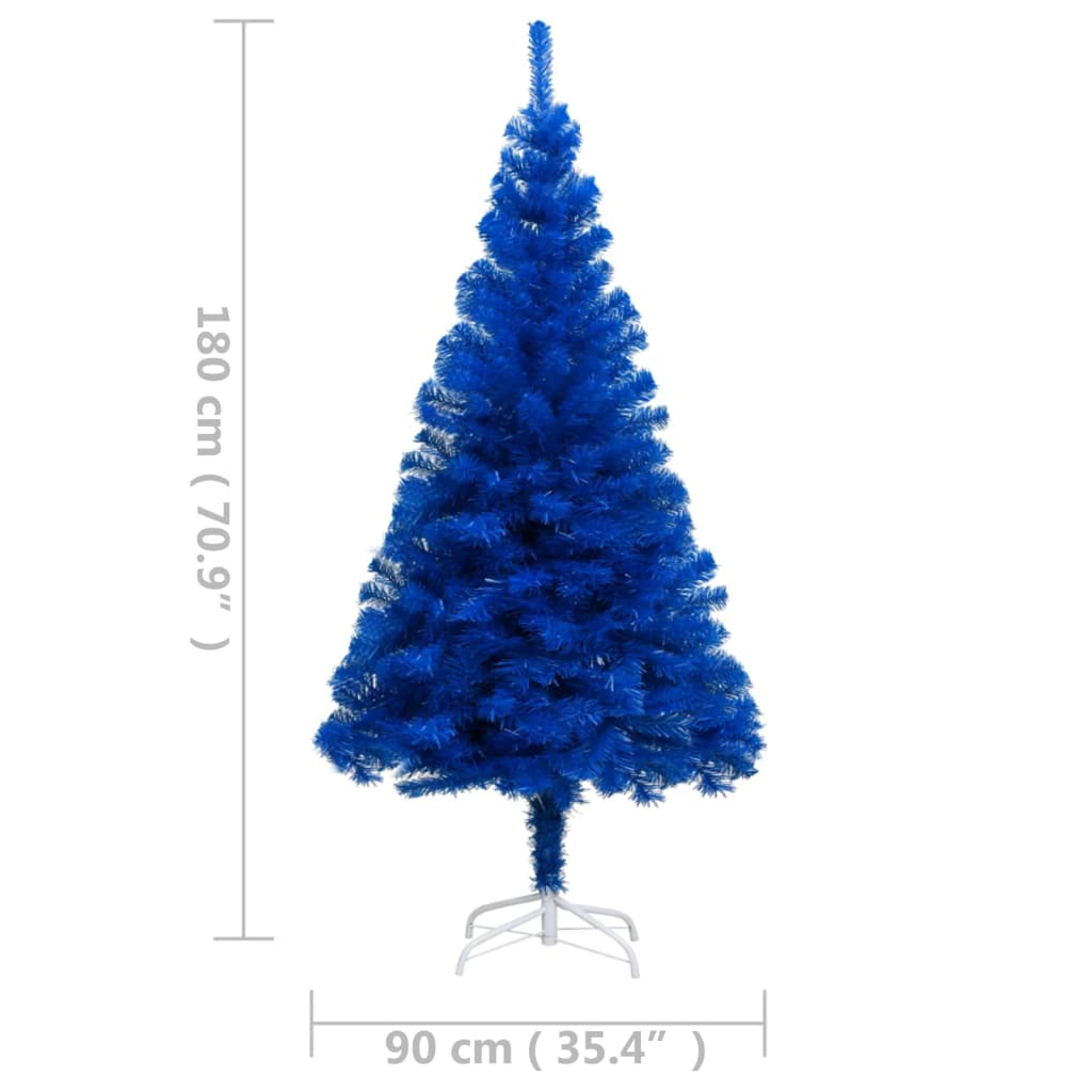 vidaXL Sapin de Noël artificiel pré-éclairé et support bleu 180 cm PVC