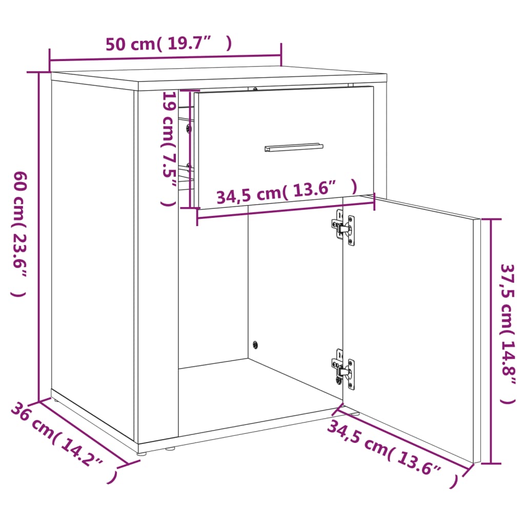 vidaXL Table de chevet Gris béton 50x36x60 cm Bois d'ingénierie
