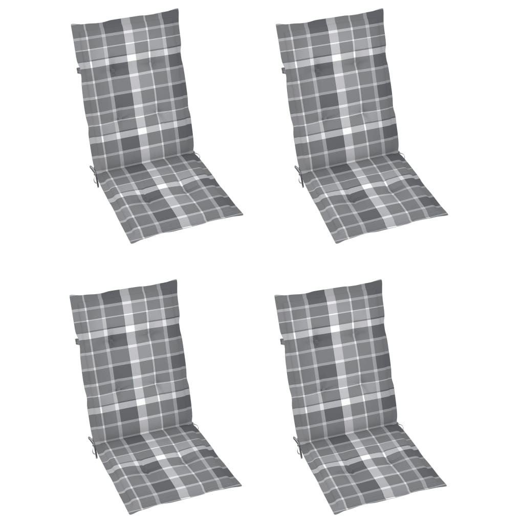 vidaXL Chaises de jardin lot de 4 coussins à carreaux gris Teck solide