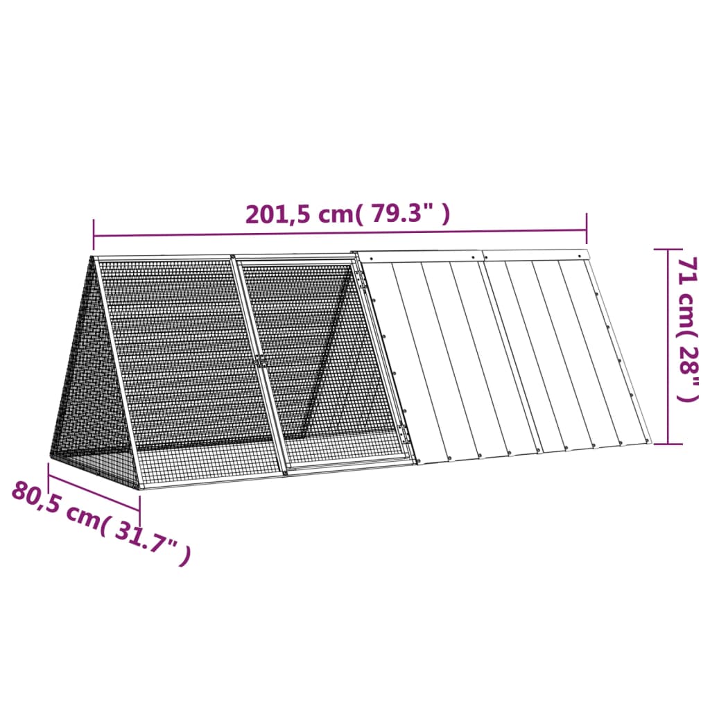 vidaXL Cage pour lapin Gris 201,5x80,5x71 cm Acier galvanisé