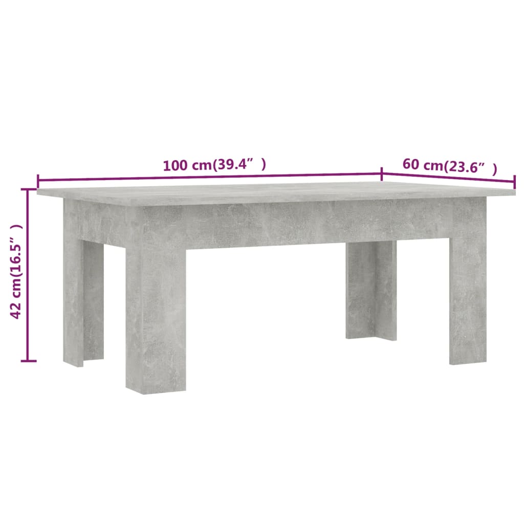 vidaXL Table basse Gris béton 100 x 60 x 42 cm Aggloméré
