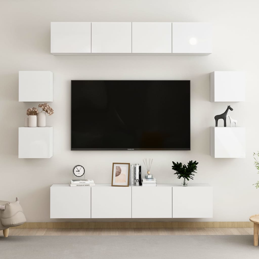 vidaXL Ensemble de meubles TV 8 pcs Blanc brillant Aggloméré
