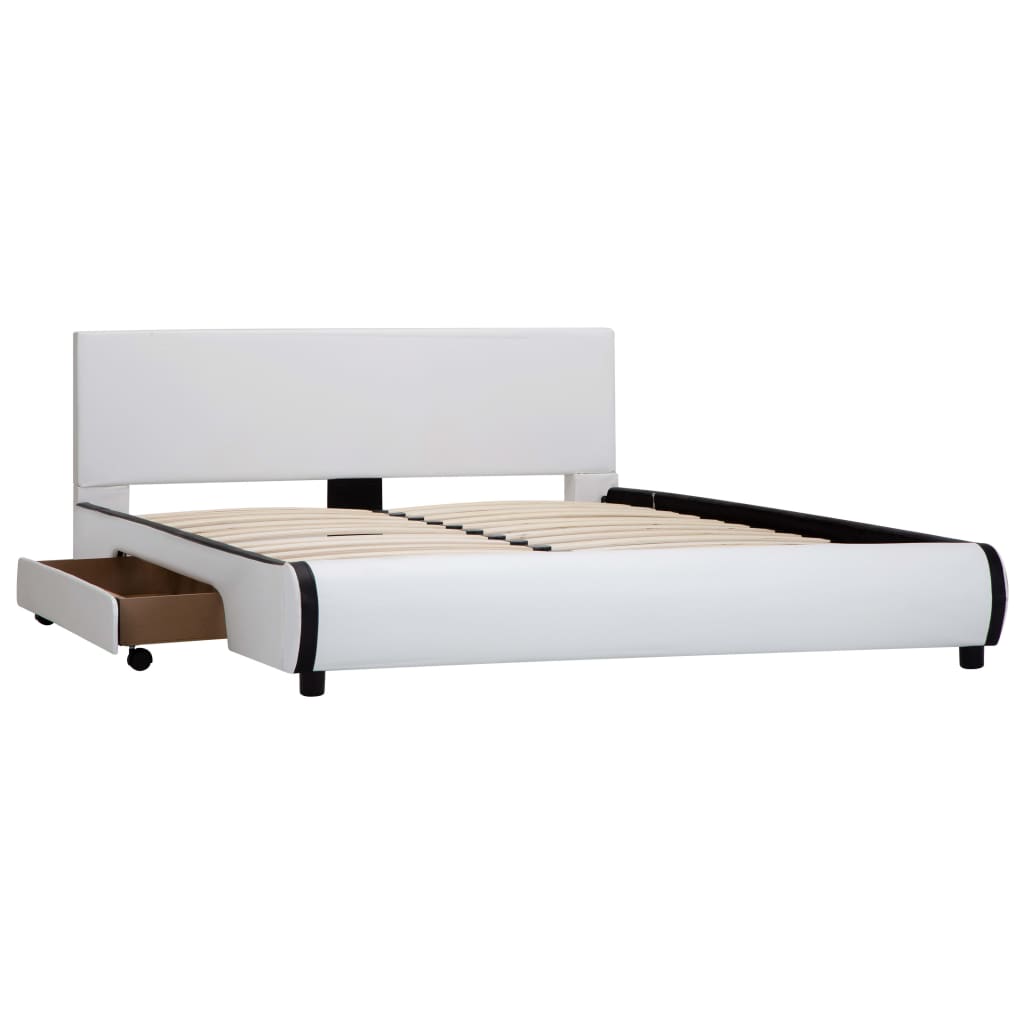 vidaXL Cadre de lit avec tiroirs Blanc Similicuir 140 x 200 cm