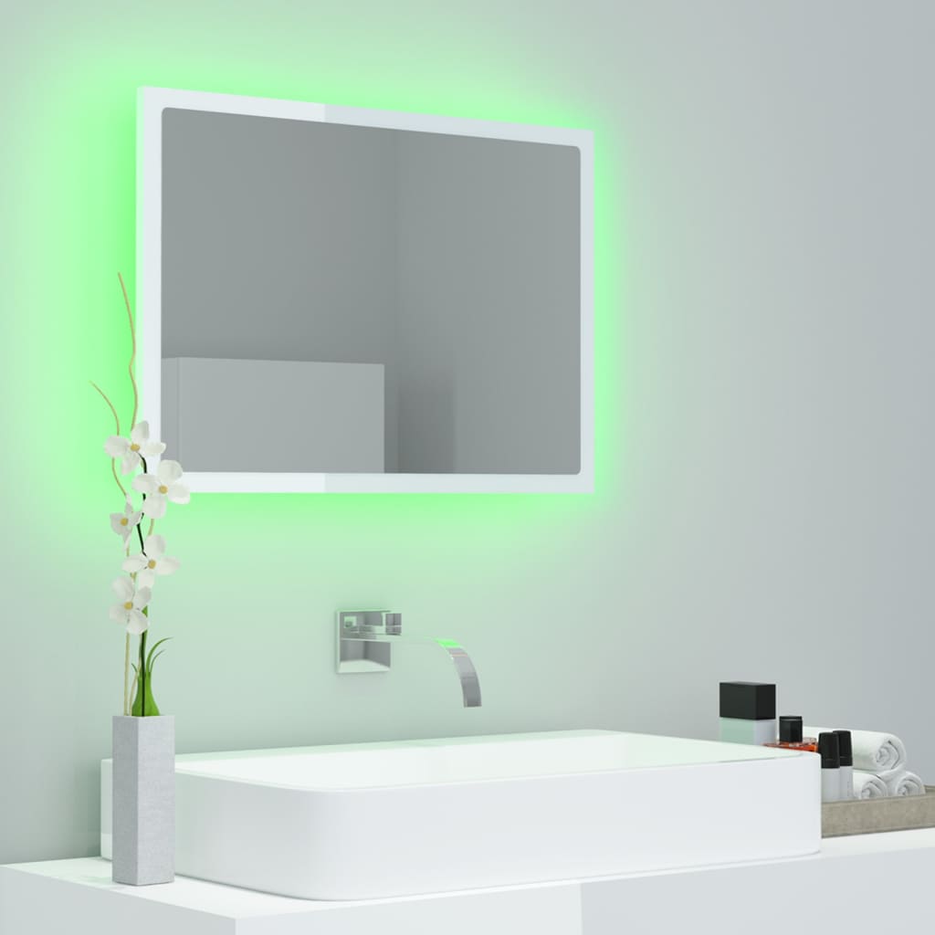 vidaXL Miroir à LED de bain Blanc brillant 60x8,5x37 cm Acrylique