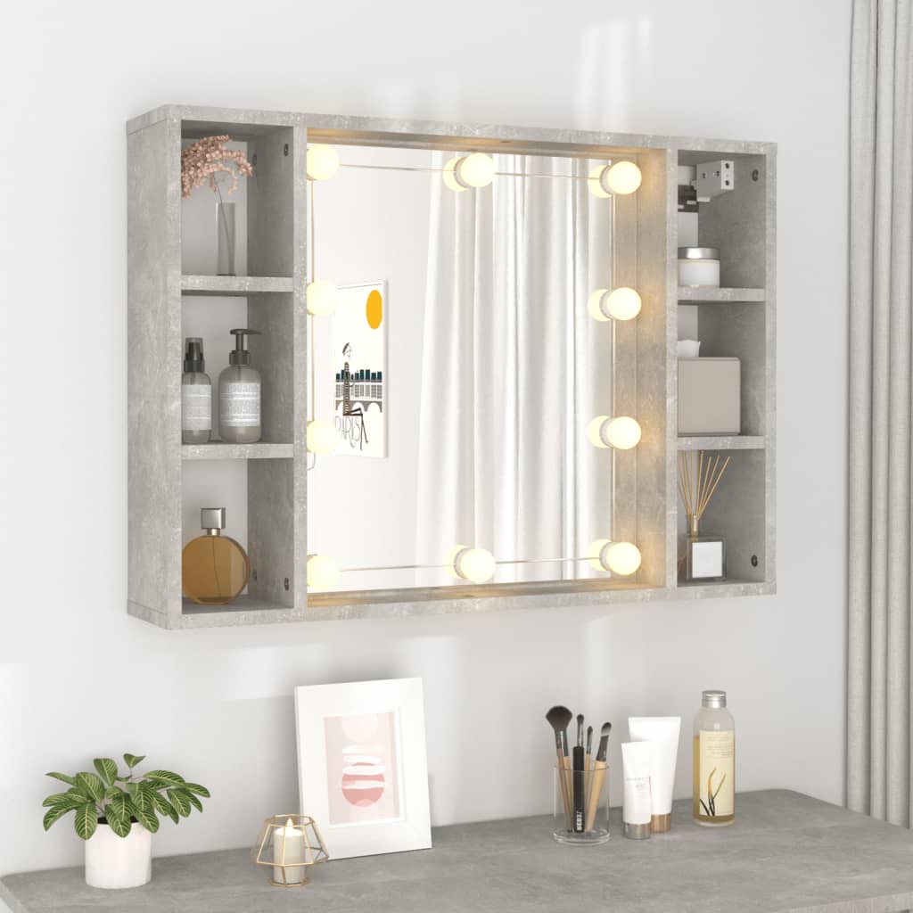 vidaXL Armoire à miroir avec LED Gris béton 76x15x55 cm