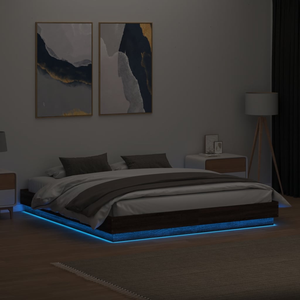 vidaXL Cadre de lit avec lumières LED chêne marron 180x200 cm