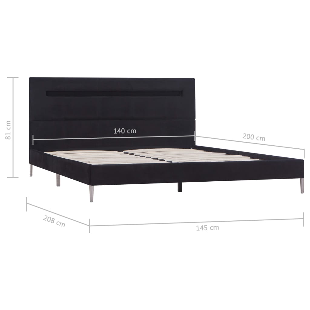vidaXL Cadre de lit avec LED Noir Tissu 140 x 200 cm