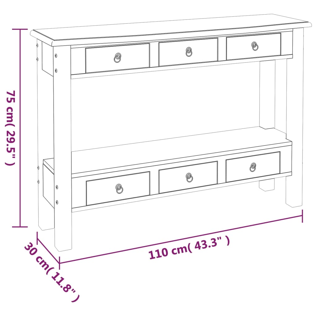 vidaXL Table console avec tiroirs 110x30x75 cm Bois d'acajou massif