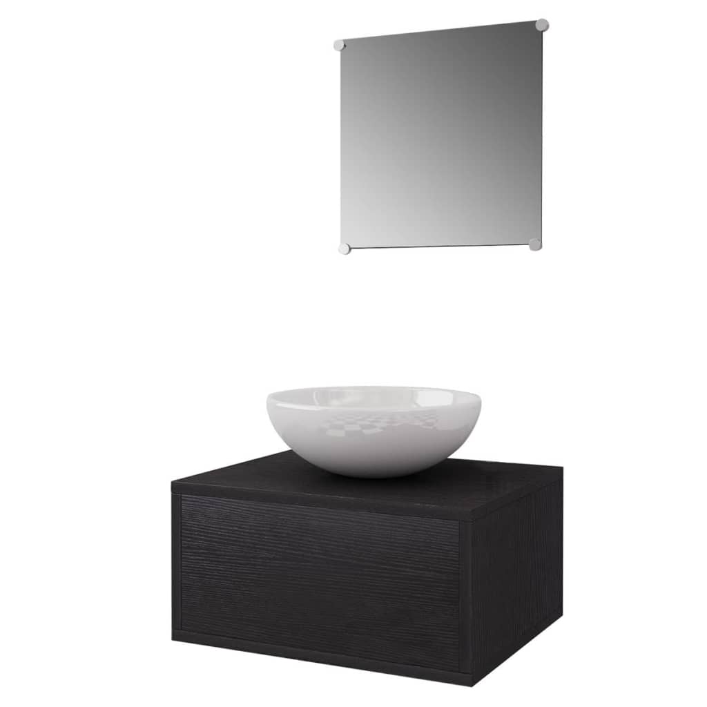 vidaXL Meuble de salle de bain 4 pcs avec lavabo et robinet Noir