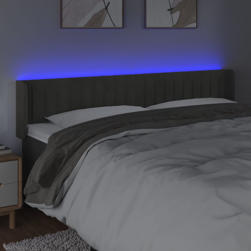 vidaXL Tête de lit à LED Gris foncé 163x16x78/88 cm Velours