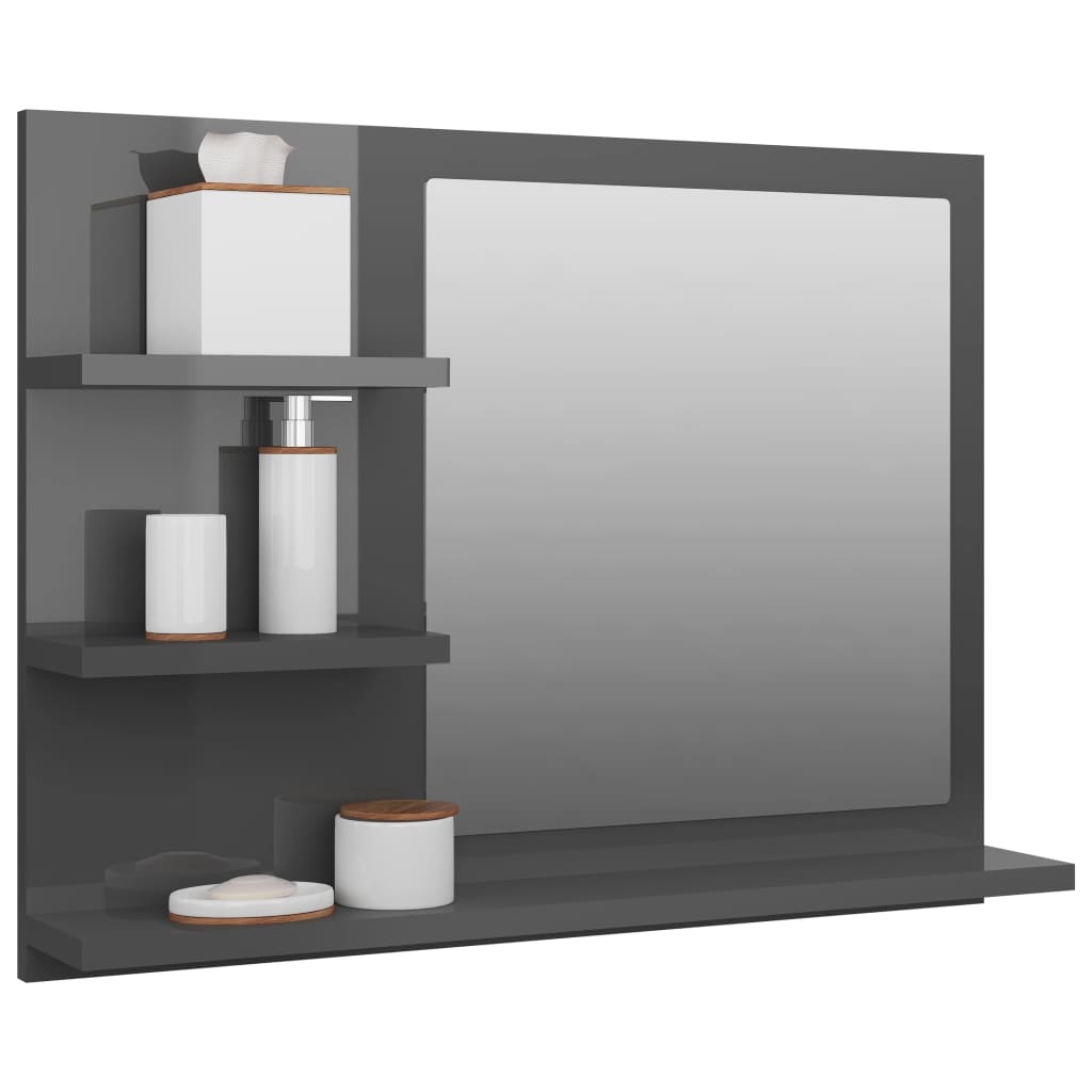 vidaXL Miroir de salle de bain Gris brillant 60x10,5x45 cm Aggloméré