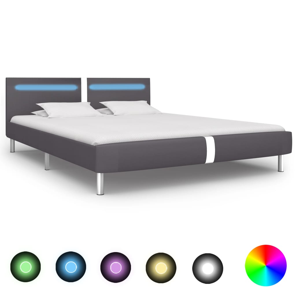 vidaXL Cadre de lit avec LED Gris Similicuir 180 x 200 cm