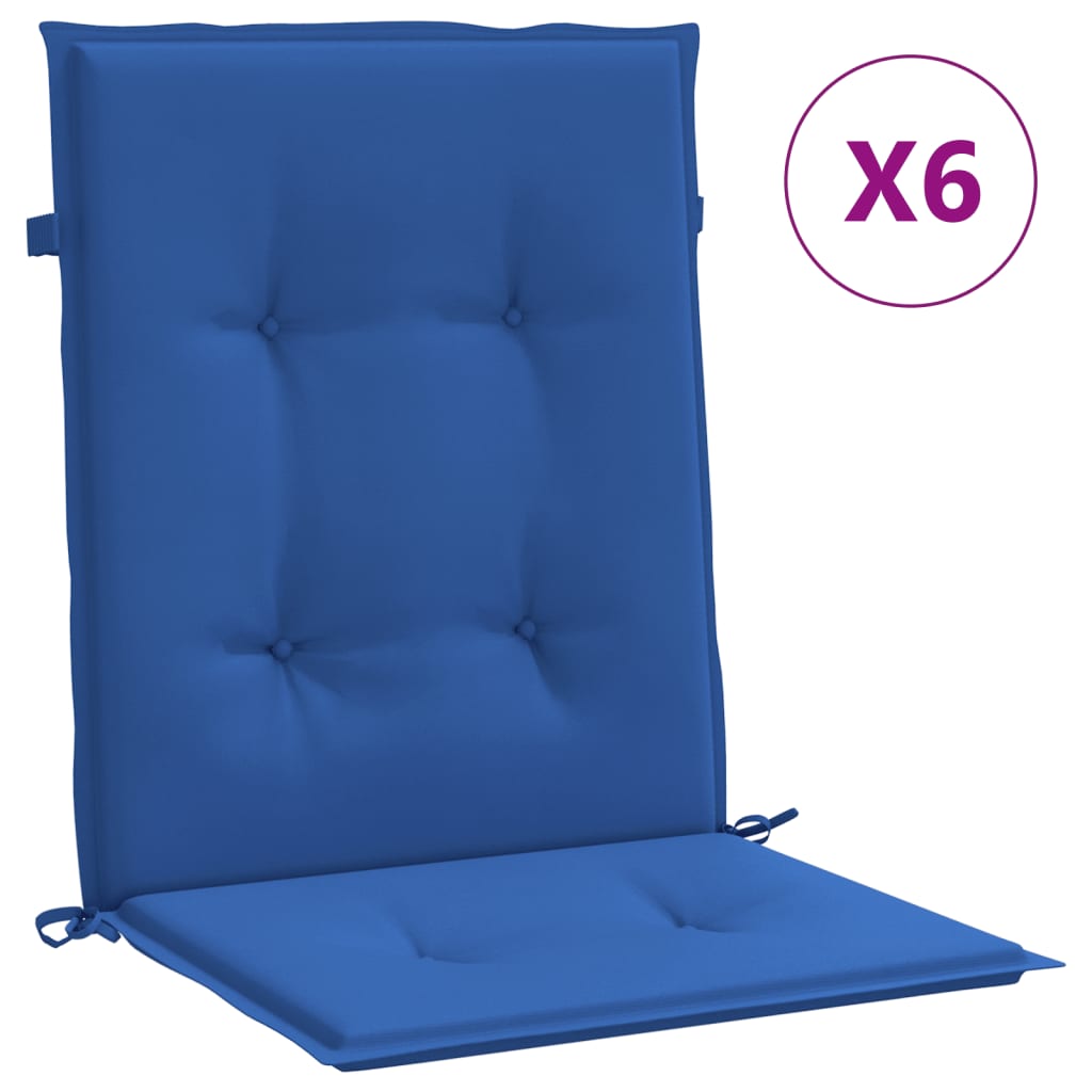 vidaXL Coussins de chaise de jardin à dossier bas lot de 6 bleu royal