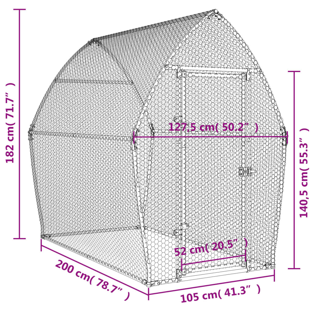 vidaXL Cage pour poules argenté 200x105x182 cm acier galvanisé