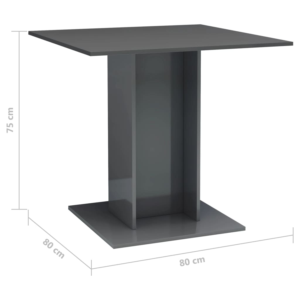 vidaXL Table de salle à manger Gris brillant 80x80x75 cm Aggloméré
