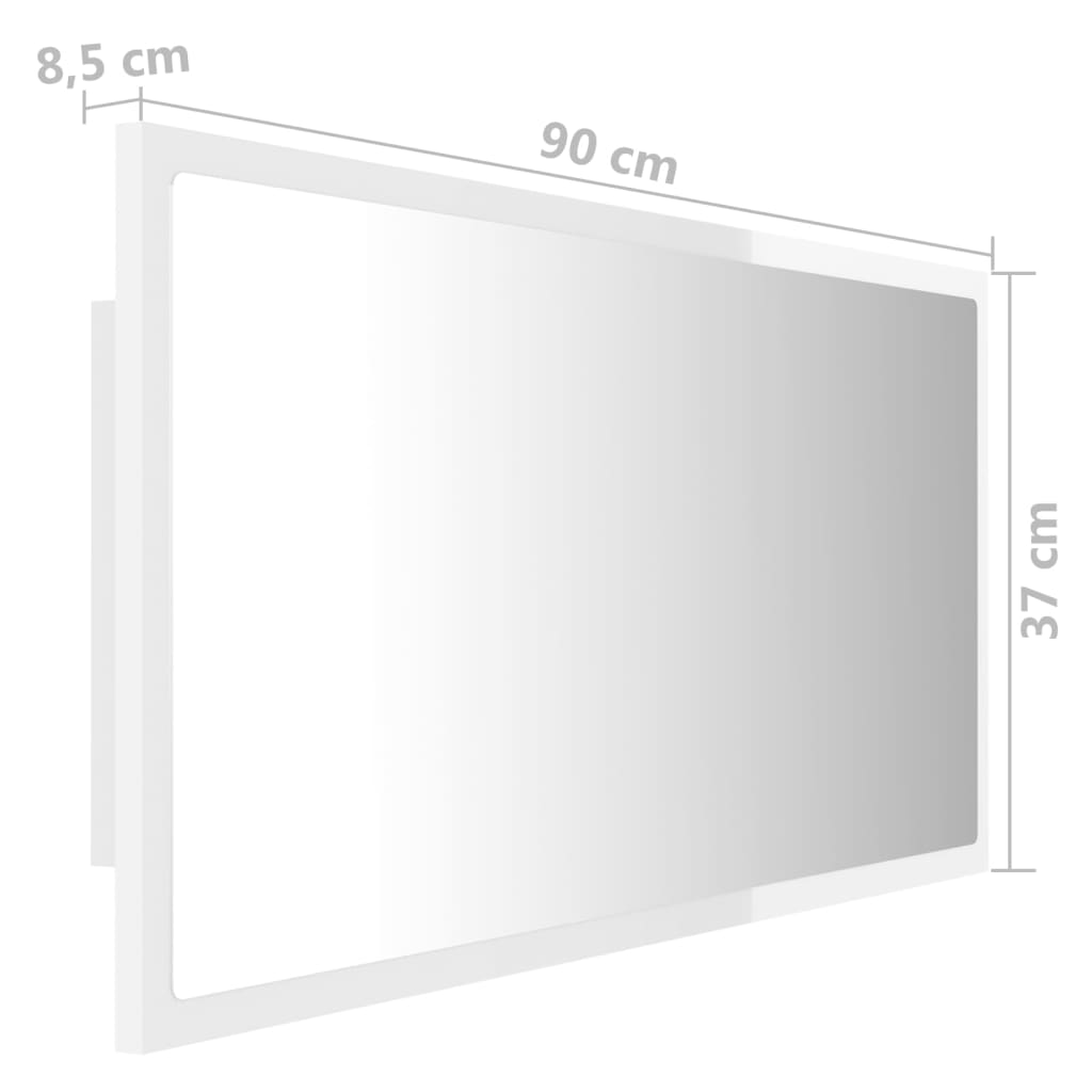 vidaXL Miroir à LED de bain Blanc brillant 90x8,5x37 cm Acrylique
