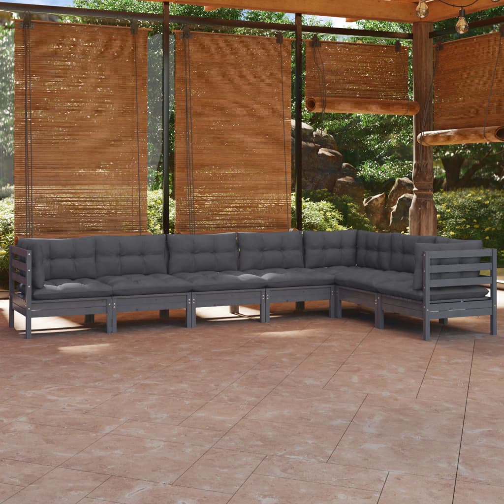 vidaXL Salon de jardin 7 pcs avec coussins gris bois de pin solide